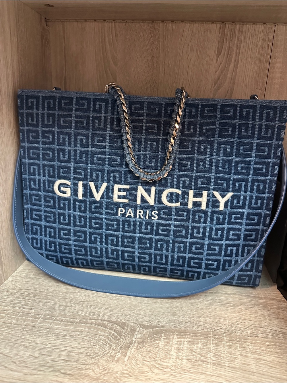 Givenchy Navy Blue Monogram Chain-Handle Tote - Picture 2 of 12